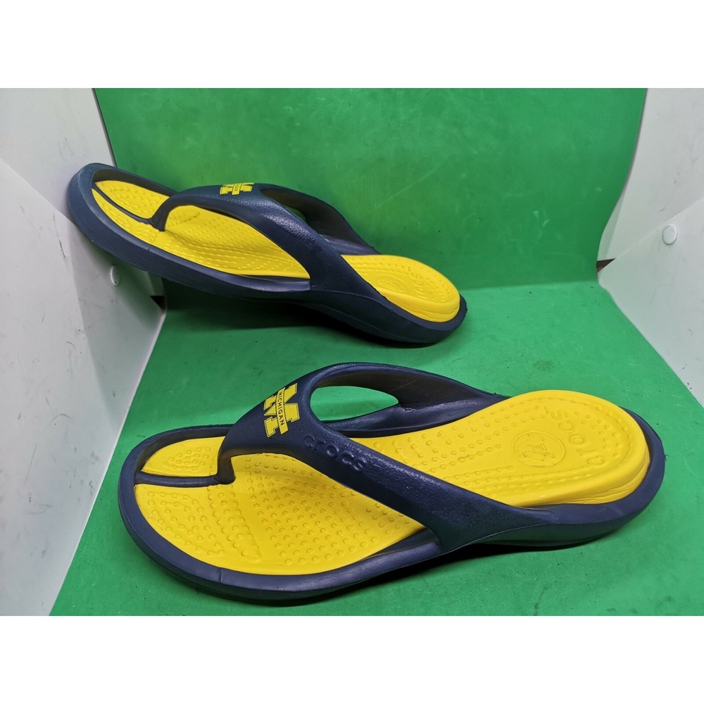 Crocs Modi Michigan Flip Sandals Super Cushy Blue Yellow Size 10 - Picture 10 of 11